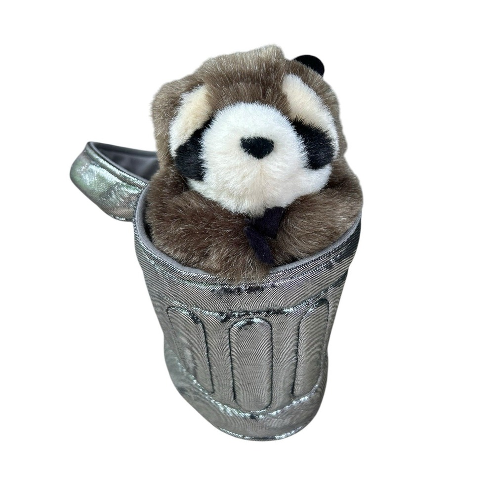 Folkmanis Raccoon In Garbage Trash Can 9" Hand Puppet Stuffed Animal Toy NWOT